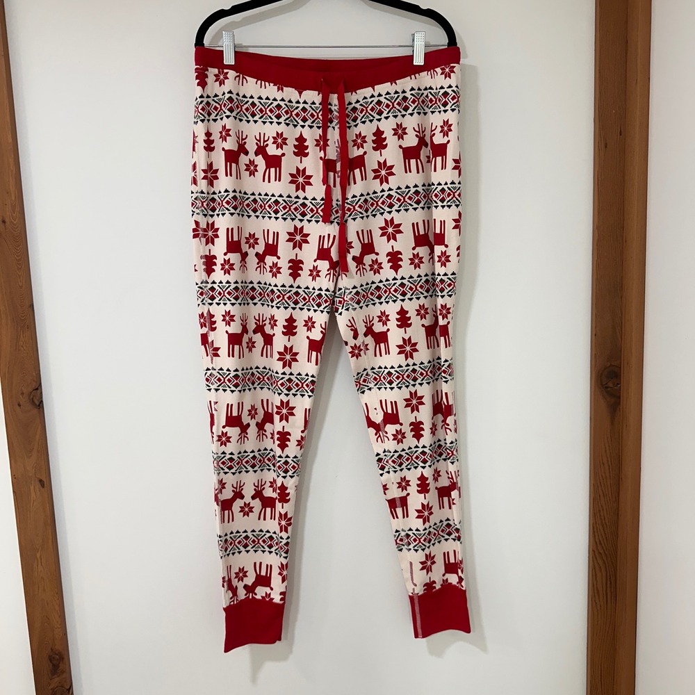 Hanna Andersson Long John Pajama Pants Mens‎ XL Red Reindeer Organic | Holiday